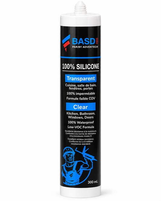 Mastic d'étanchéité 100 % silicone BASD – Transparent (300 ml)