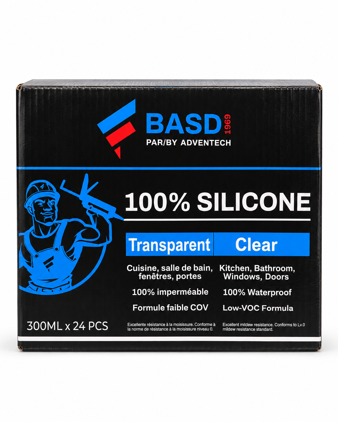 Mastic d'étanchéité 100 % silicone BASD – Transparent (300 ml)