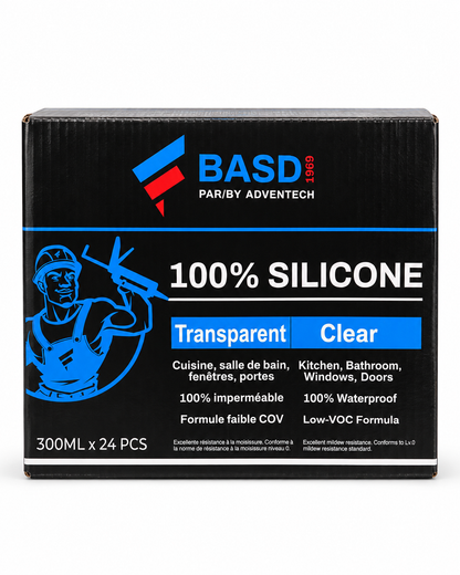 Mastic d'étanchéité 100 % silicone BASD – Transparent (300 ml)